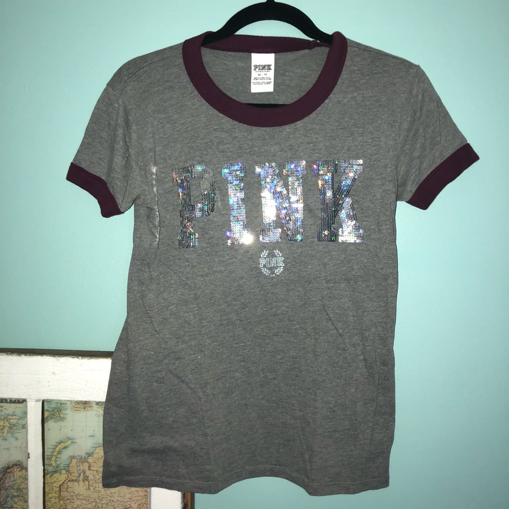 Gray with maroon sequenced t from Pink